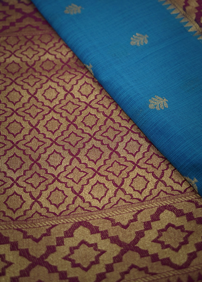 Blue Dupion Silk Saree With Blouse Piece - Indian Silk House Agencies