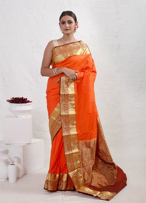 Rust Kanjivaram Silk Saree With Blouse Piece - Indian Silk House Agencies