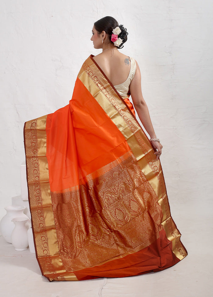 Rust Kanjivaram Silk Saree With Blouse Piece - Indian Silk House Agencies