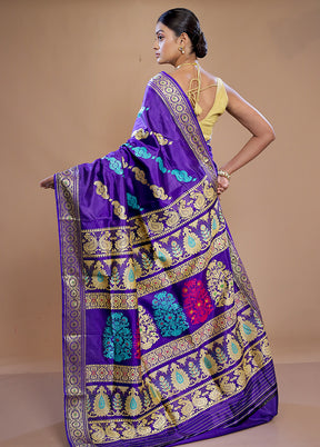 Purple Baluchari Pure Silk Saree With Blouse Piece - Indian Silk House Agencies