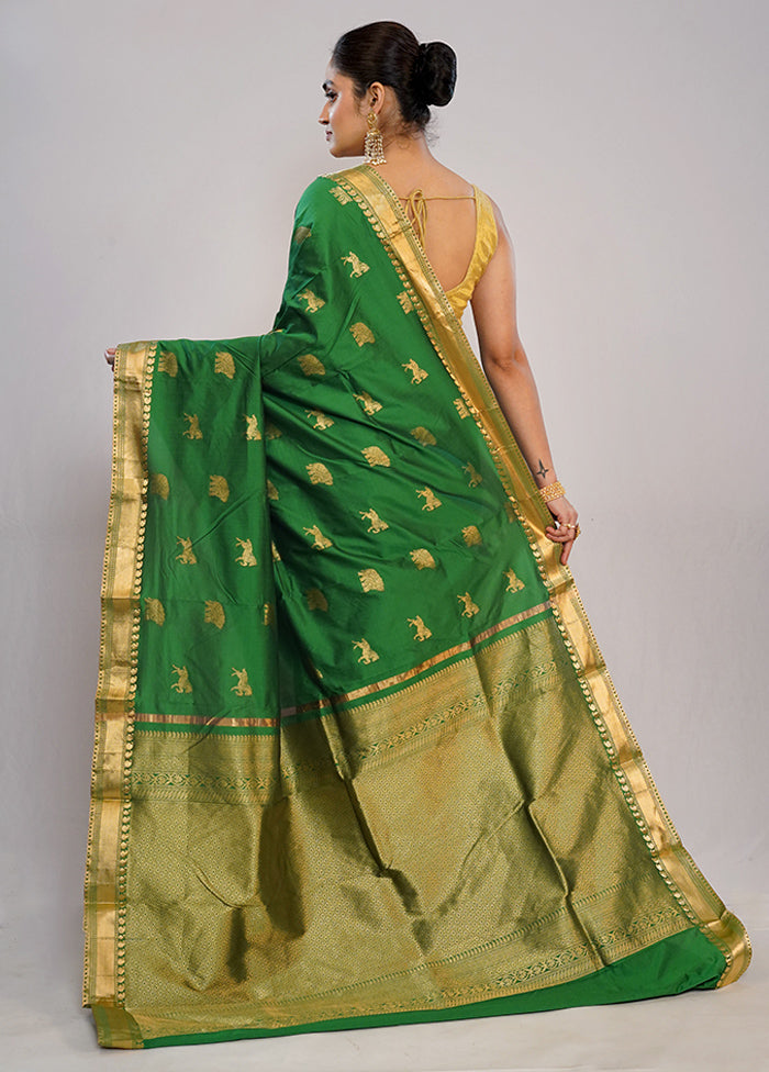 Green Kanjivaram Pure Silk Saree With Blouse Piece - Indian Silk House Agencies