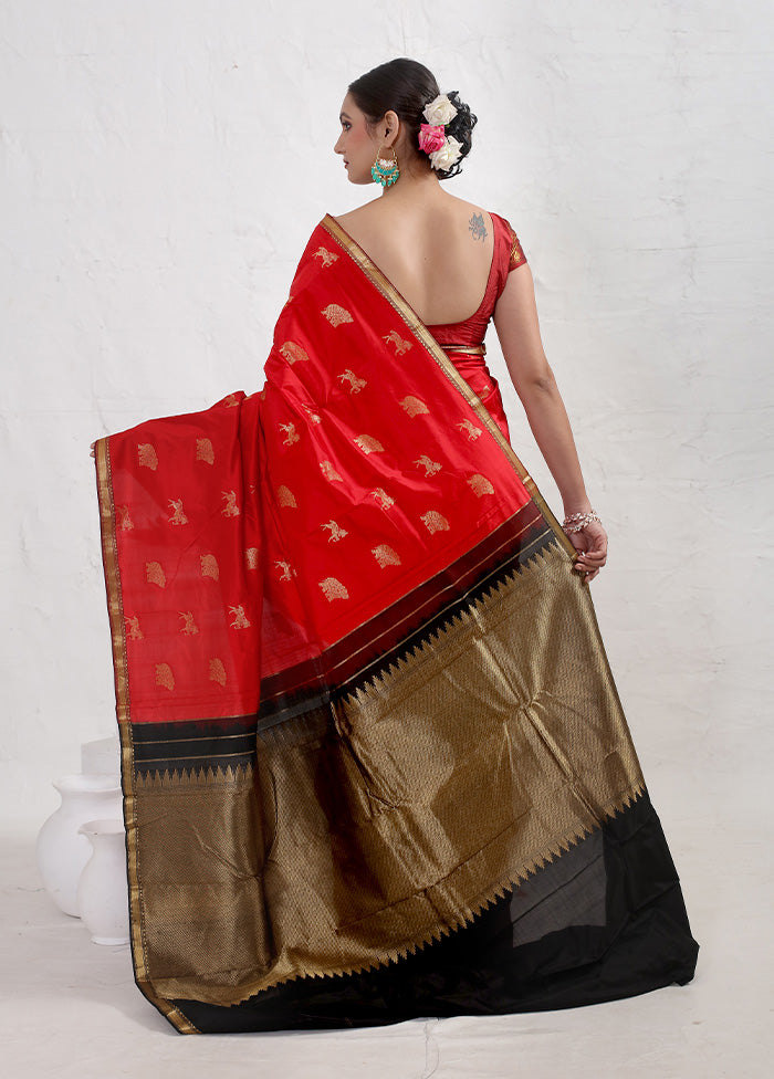 Red Kanjivaram Pure Silk Saree With Blouse Piece - Indian Silk House Agencies