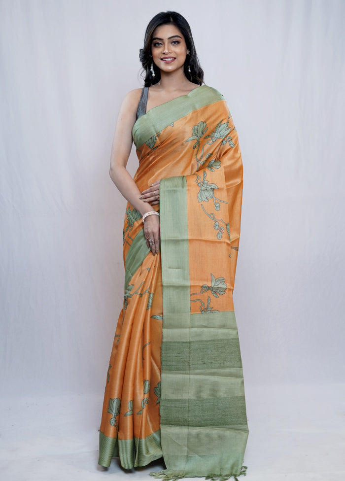 Yellow Tussar Pure Silk Saree With Blouse Piece - Indian Silk House Agencies