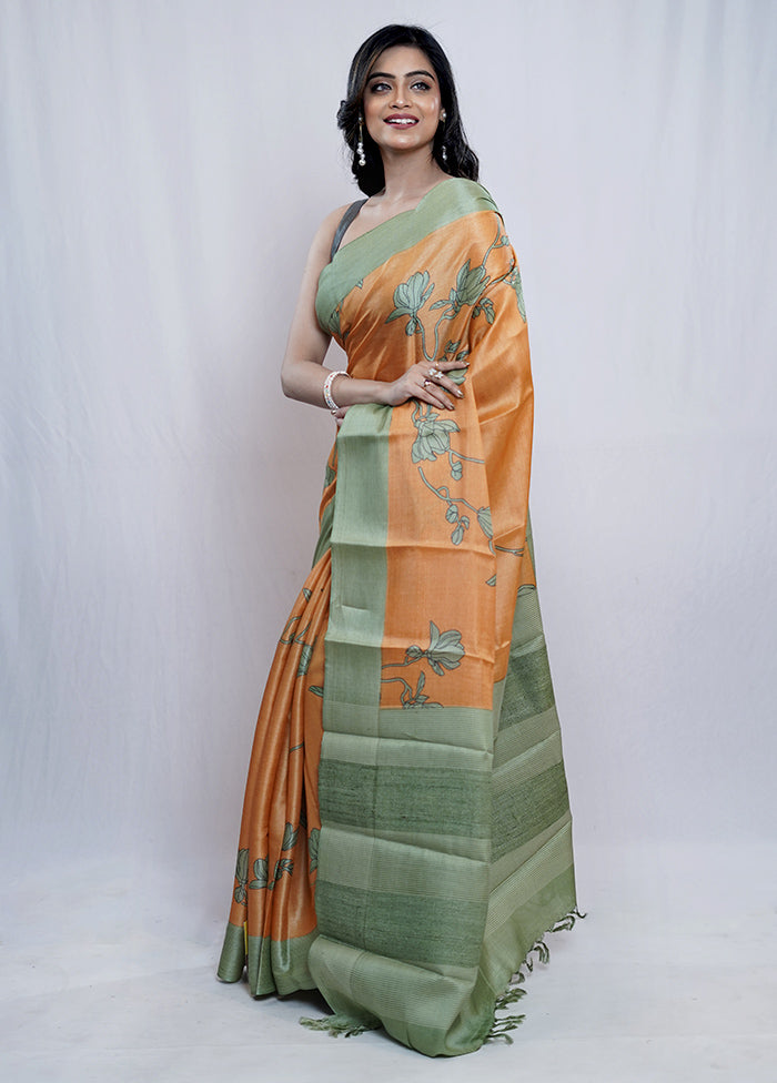 Yellow Tussar Pure Silk Saree With Blouse Piece - Indian Silk House Agencies