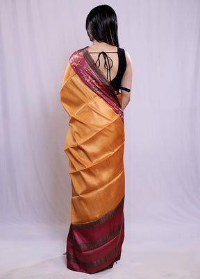 Peach Tussar Pure Silk Saree With Blouse Piece - Indian Silk House Agencies