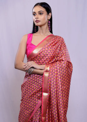 Pink Printed Pure Silk Saree With Blouse Piece - Indian Silk House Agencies