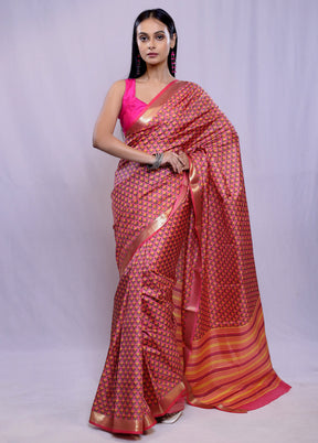 Pink Printed Pure Silk Saree With Blouse Piece - Indian Silk House Agencies