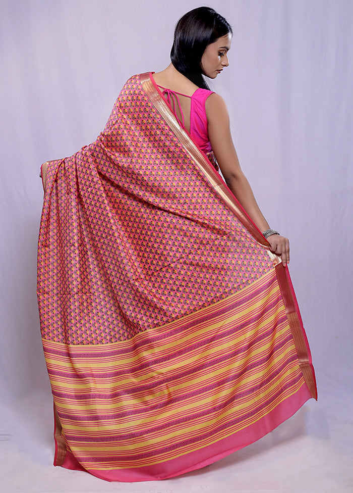 Pink Printed Pure Silk Saree With Blouse Piece - Indian Silk House Agencies