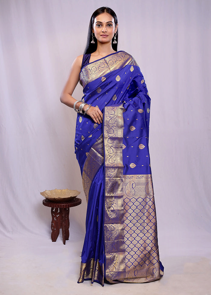 Blue Kanjivaram Silk Saree With Blouse Piece - Indian Silk House Agencies