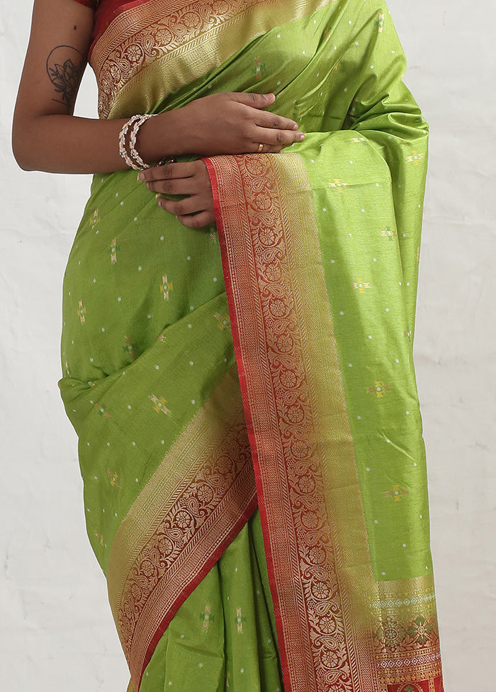 Green Dupion Silk Saree With Blouse Piece - Indian Silk House Agencies