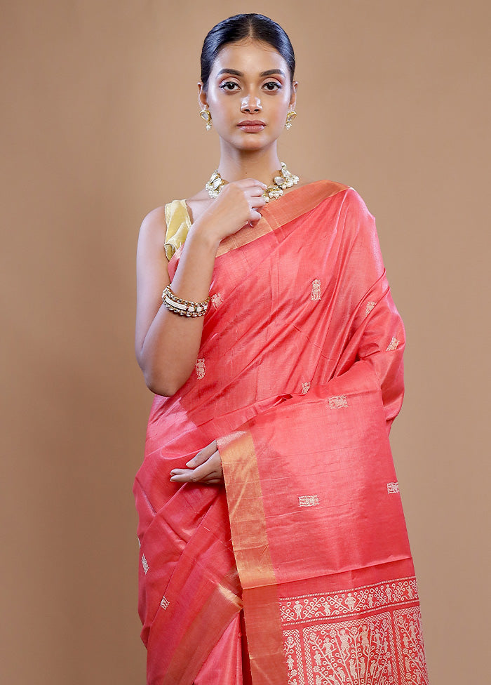 Pink Handloom Pure Kosa Silk Saree With Blouse Piece - Indian Silk House Agencies