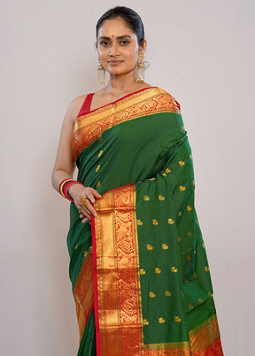 Green Kanjivaram Pure Silk Saree With Blouse Piece - Indian Silk House Agencies