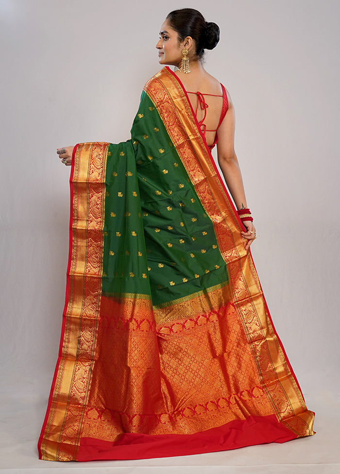 Green Kanjivaram Pure Silk Saree With Blouse Piece - Indian Silk House Agencies