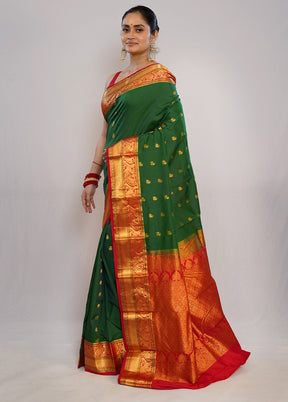 Green Kanjivaram Pure Silk Saree With Blouse Piece - Indian Silk House Agencies