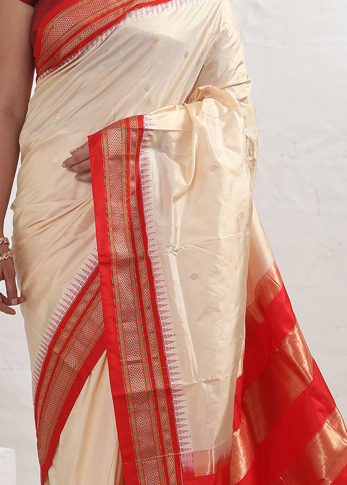 Cream Kanjivaram Pure Silk Saree With Blouse Piece - Indian Silk House Agencies