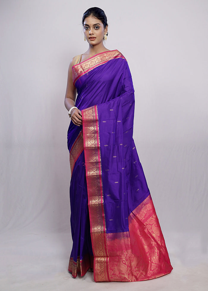 Purple Kanjivaram Silk Saree With Blouse Piece - Indian Silk House Agencies