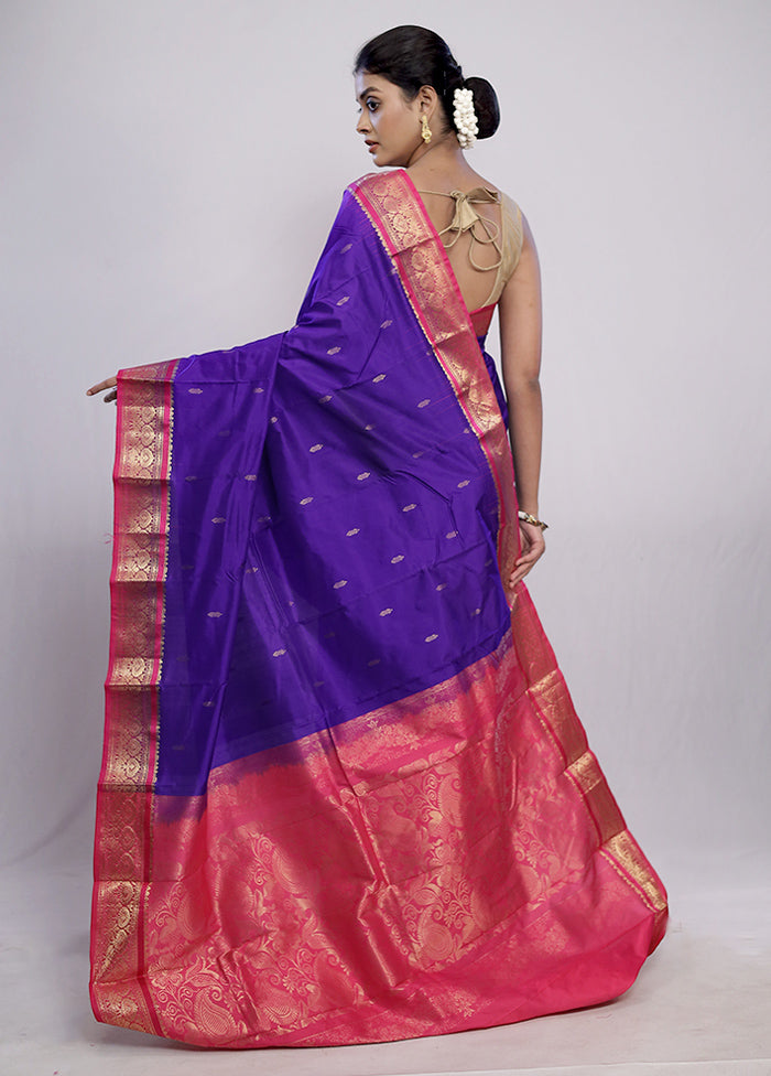 Purple Kanjivaram Silk Saree With Blouse Piece - Indian Silk House Agencies