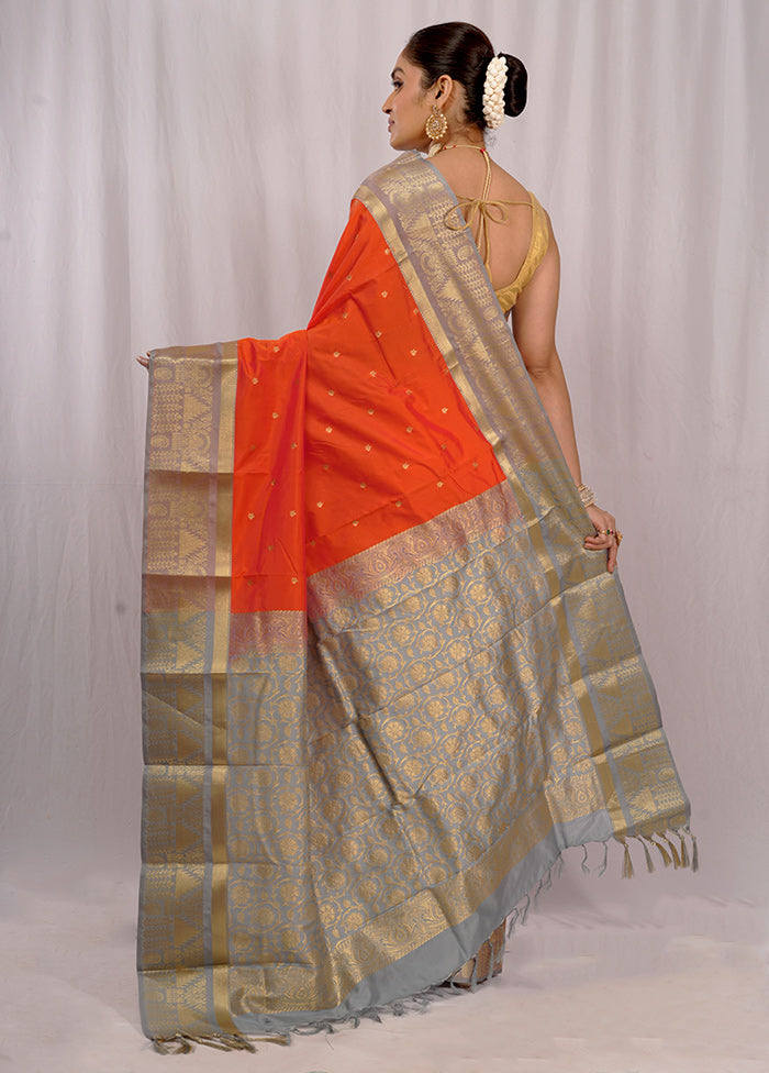 Orange Kanjivaram Silk Saree With Blouse Piece - Indian Silk House Agencies