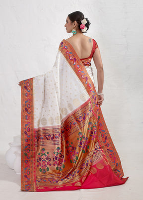 White Kanjivaram Pure Silk Saree With Blouse Piece - Indian Silk House Agencies