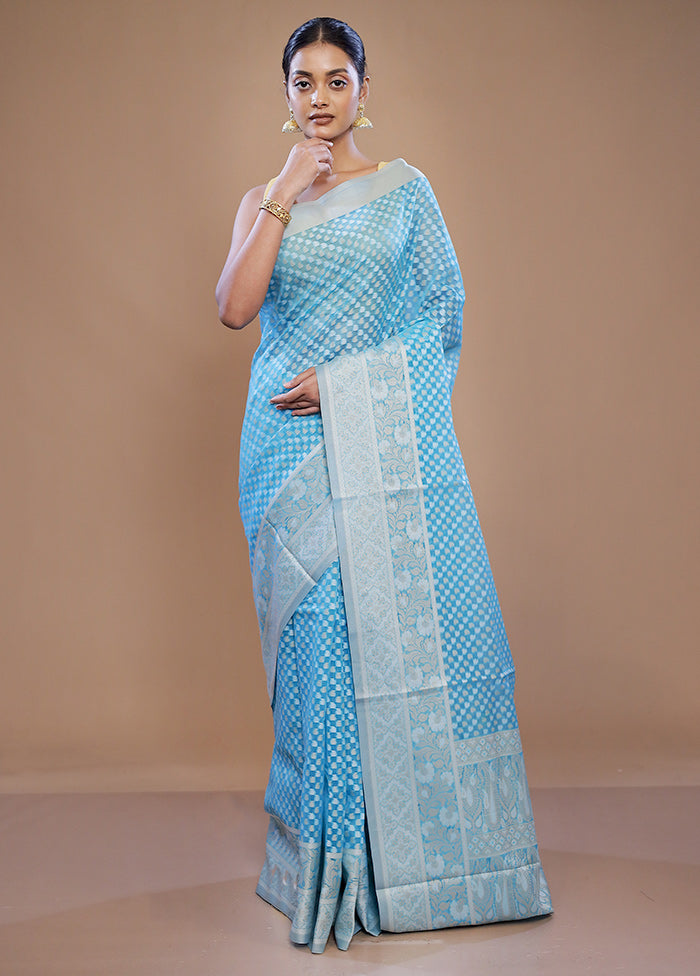 Blue Cotton Saree With Blouse Piece - Indian Silk House Agencies