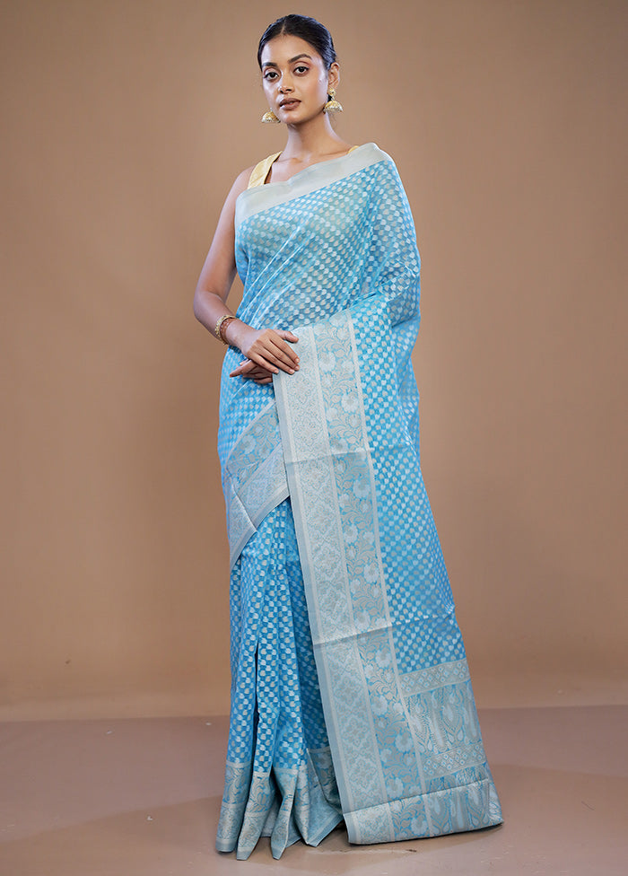 Blue Cotton Saree With Blouse Piece - Indian Silk House Agencies