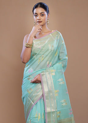 Green Kora Silk Saree With Blouse Piece - Indian Silk House Agencies