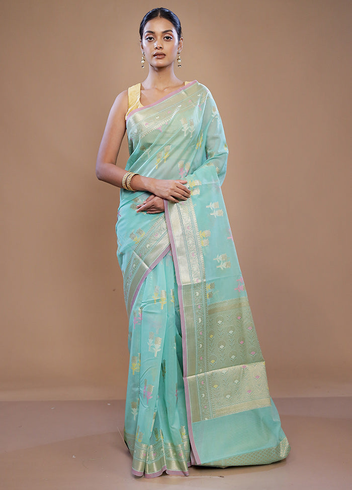 Green Kora Silk Saree With Blouse Piece - Indian Silk House Agencies