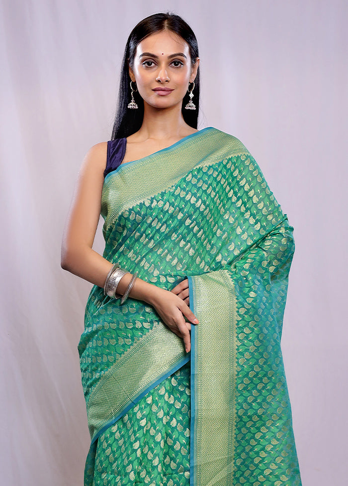 Green Kora Silk Saree With Blouse Piece - Indian Silk House Agencies