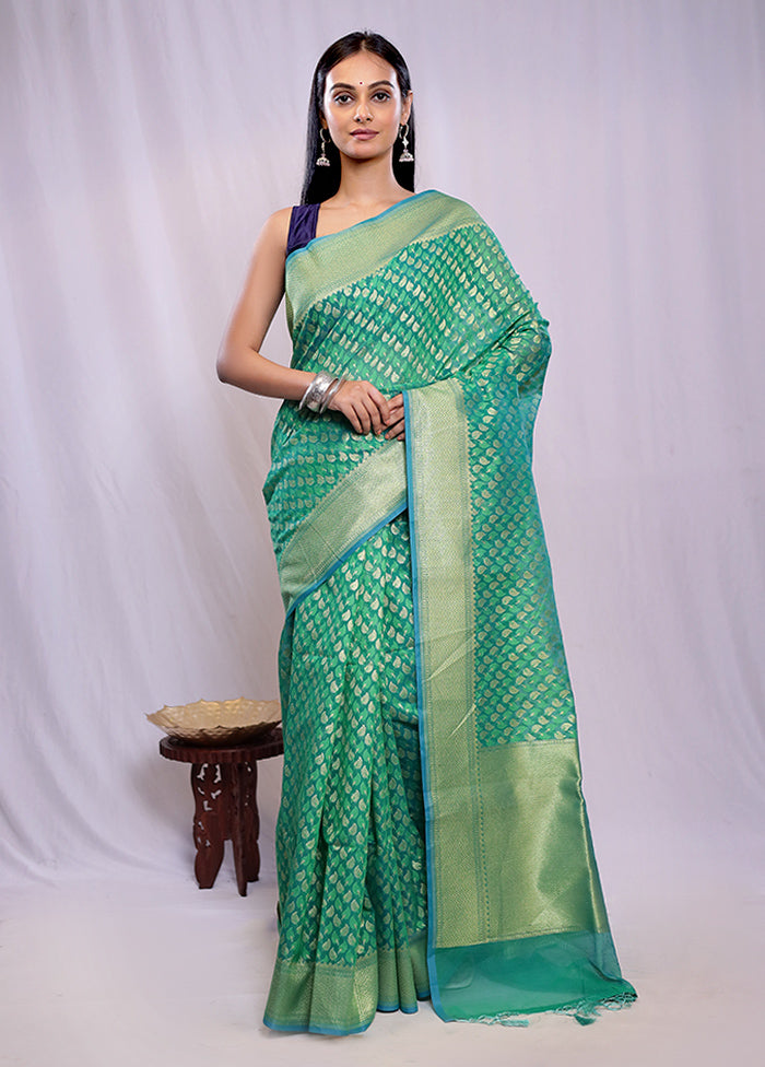 Green Kora Silk Saree With Blouse Piece - Indian Silk House Agencies