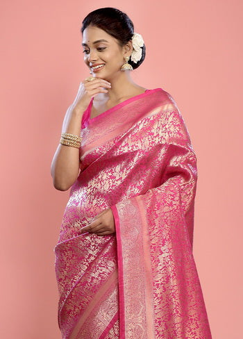 Pink Kora Silk Saree With Blouse Piece - Indian Silk House Agencies