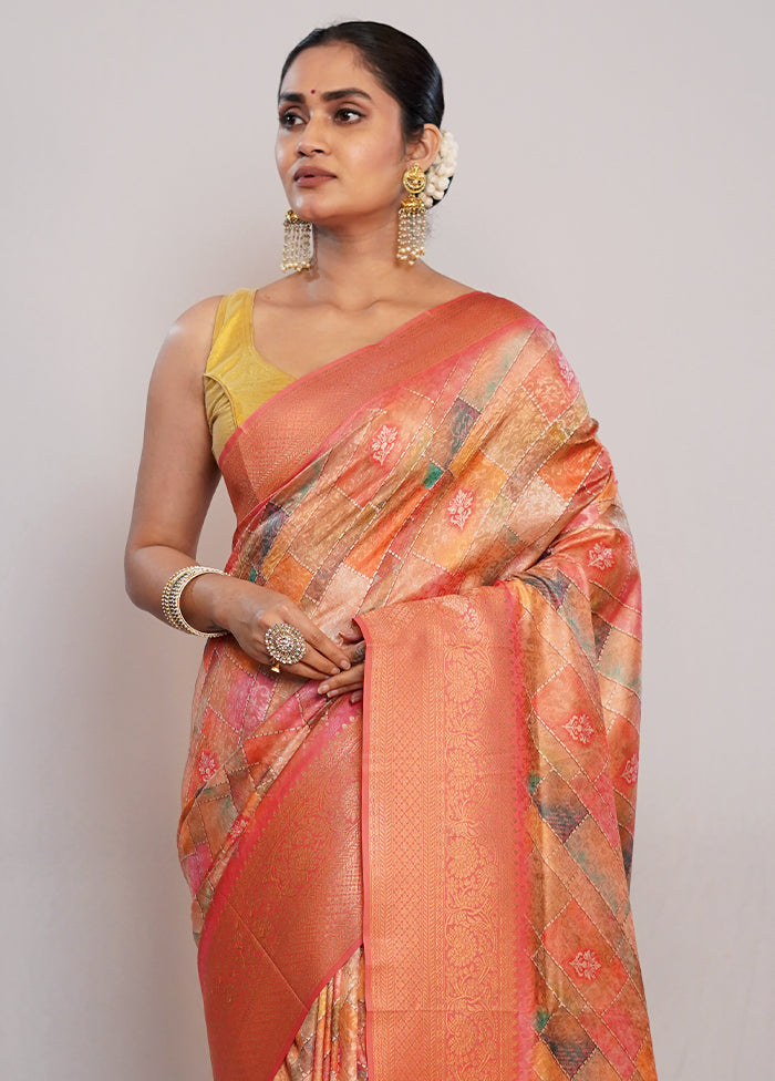 Orange  Dupion Silk Saree With Blouse Piece - Indian Silk House Agencies