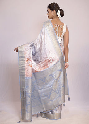 Silver Dupion Silk Saree With Blouse Piece - Indian Silk House Agencies