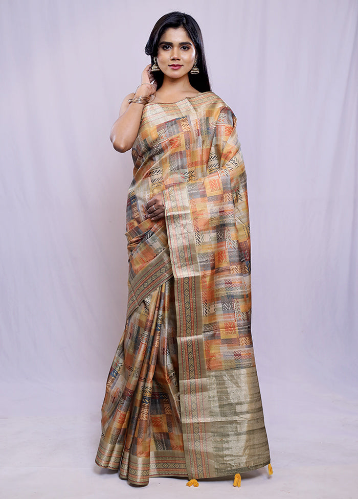 Cream Tussar Silk Saree With Blouse Piece - Indian Silk House Agencies