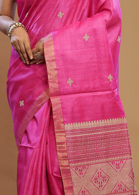 Pink Handloom Pure Kosa Silk Saree With Blouse Piece - Indian Silk House Agencies