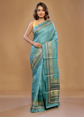 Blue Tussar Pure Silk Saree With Blouse Piece - Indian Silk House Agencies