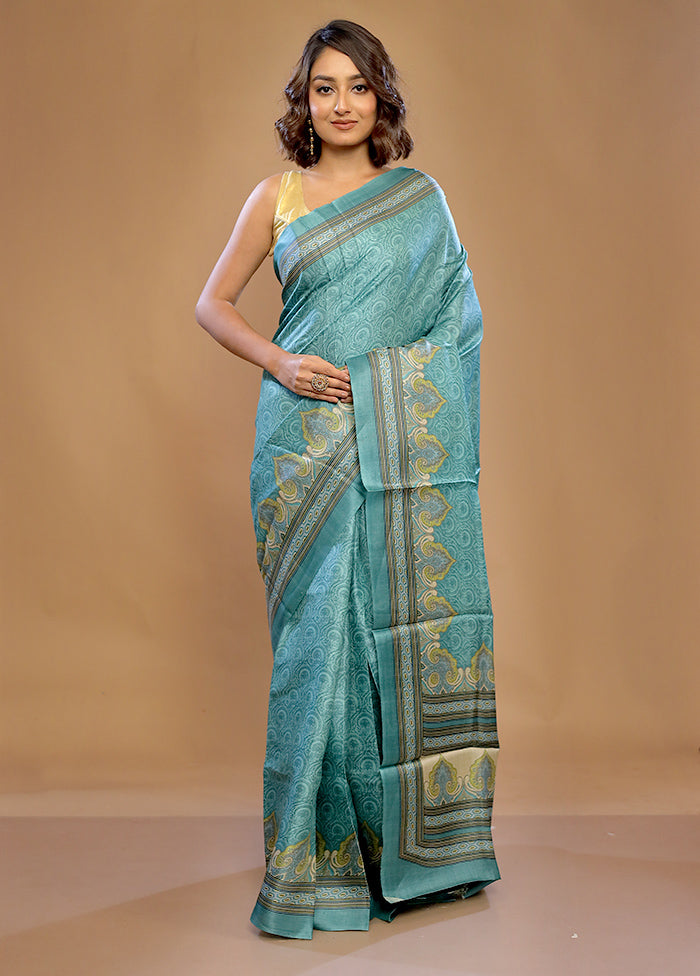 Blue Tussar Pure Silk Saree With Blouse Piece - Indian Silk House Agencies