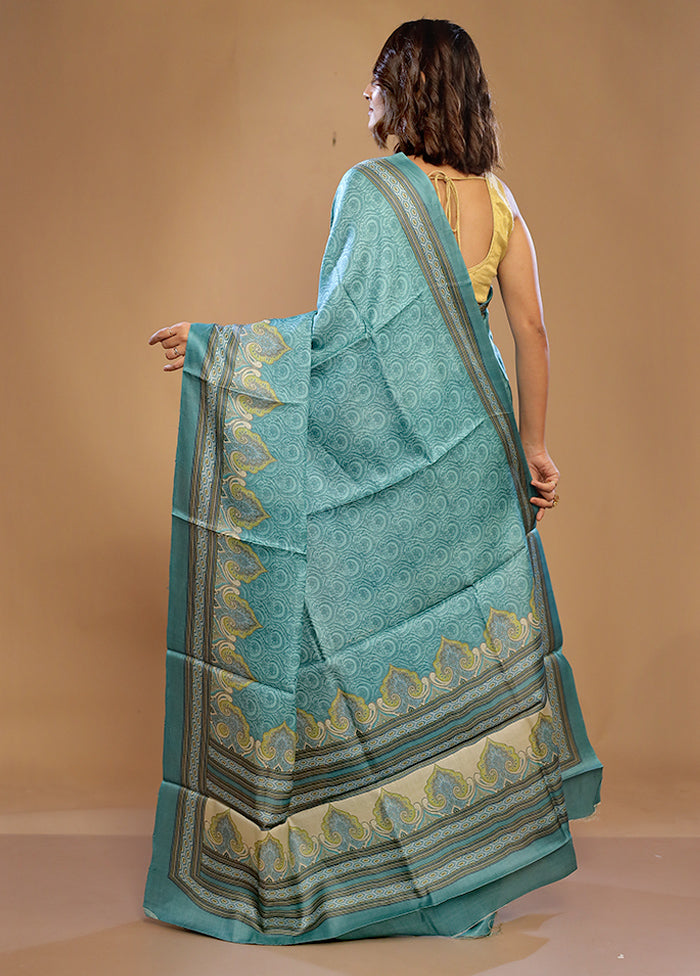 Blue Tussar Pure Silk Saree With Blouse Piece - Indian Silk House Agencies