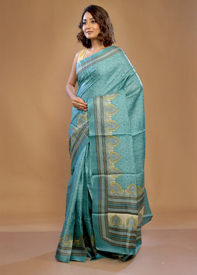 Blue Tussar Pure Silk Saree With Blouse Piece - Indian Silk House Agencies