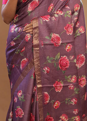 Purple Tussar Pure Silk Saree With Blouse Piece - Indian Silk House Agencies