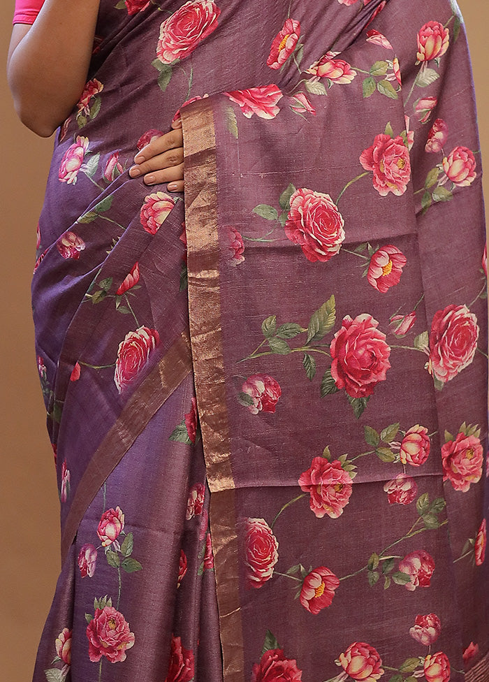 Purple Tussar Pure Silk Saree With Blouse Piece - Indian Silk House Agencies