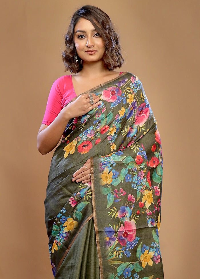 Green Tussar Pure Silk Saree With Blouse Piece - Indian Silk House Agencies