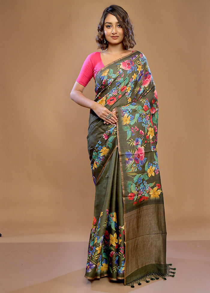 Green Tussar Pure Silk Saree With Blouse Piece - Indian Silk House Agencies