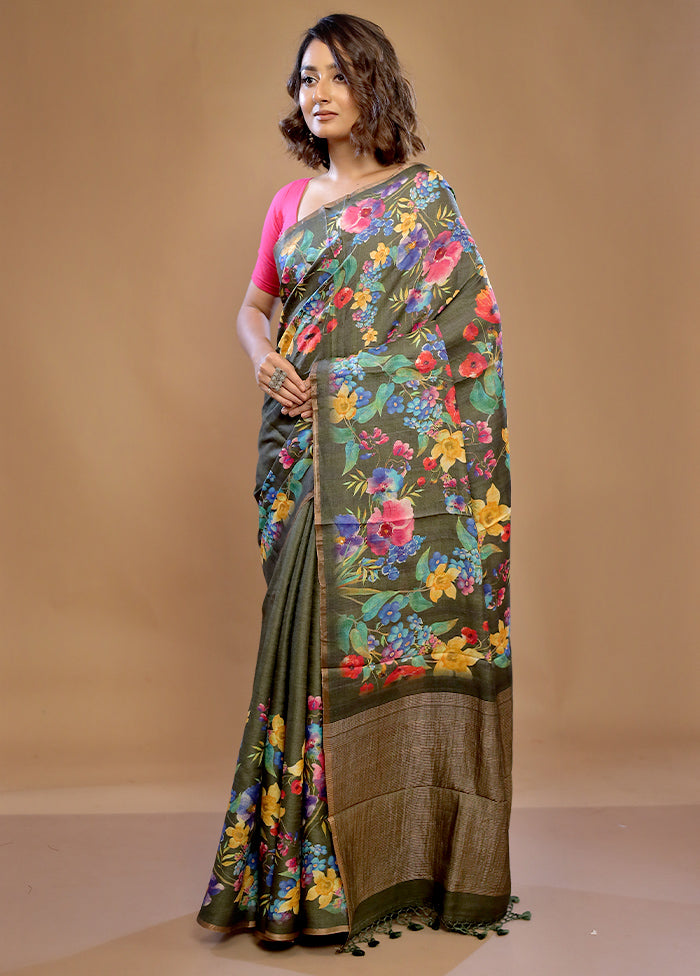 Green Tussar Pure Silk Saree With Blouse Piece - Indian Silk House Agencies