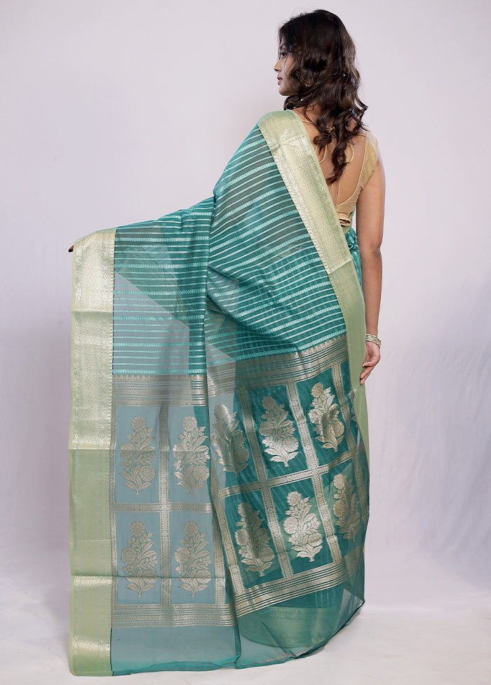 Green Pure Cotton Saree With Blouse Piece - Indian Silk House Agencies