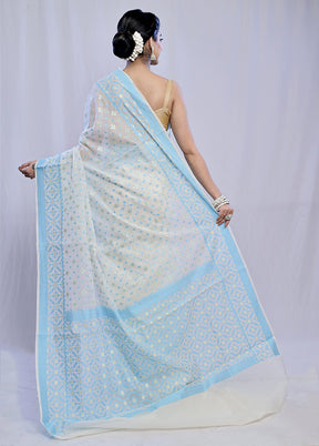 Cream Kora Silk Saree With Blouse Piece - Indian Silk House Agencies