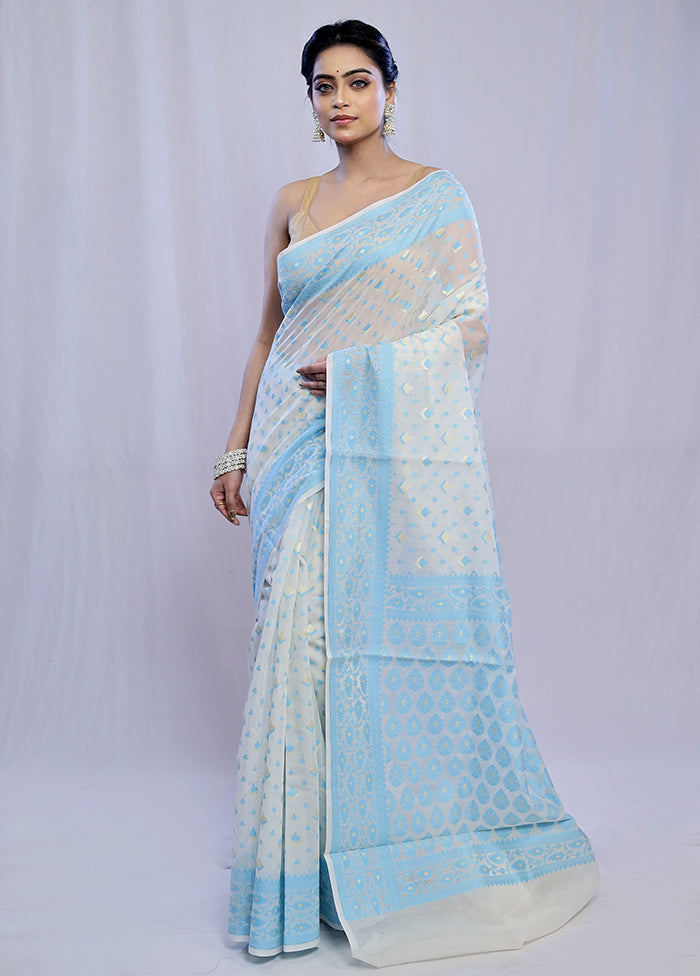 White Kora Silk Saree With Blouse Piece - Indian Silk House Agencies