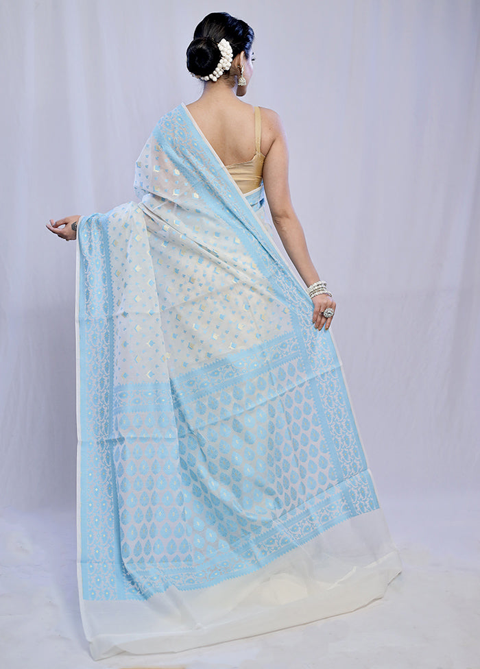 White Kora Silk Saree With Blouse Piece - Indian Silk House Agencies