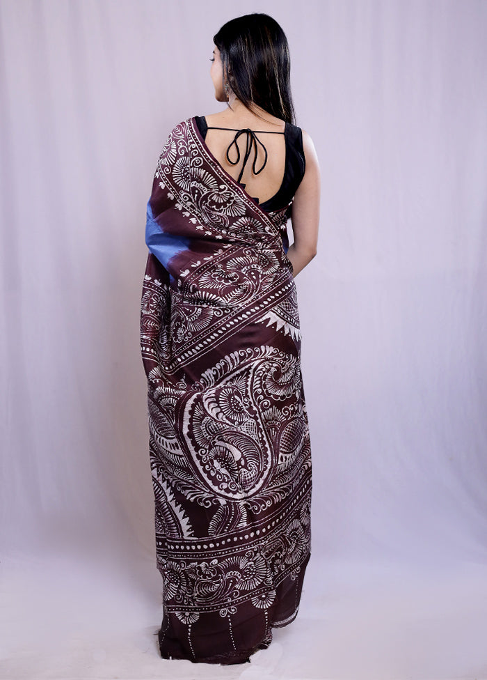 Blue Printed Pure Silk Saree With Blouse Piece - Indian Silk House Agencies