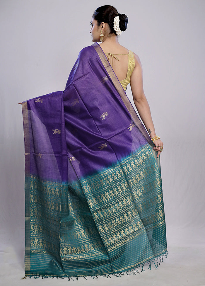 Multicolor Tussar Pure Silk Saree With Blouse Piece - Indian Silk House Agencies