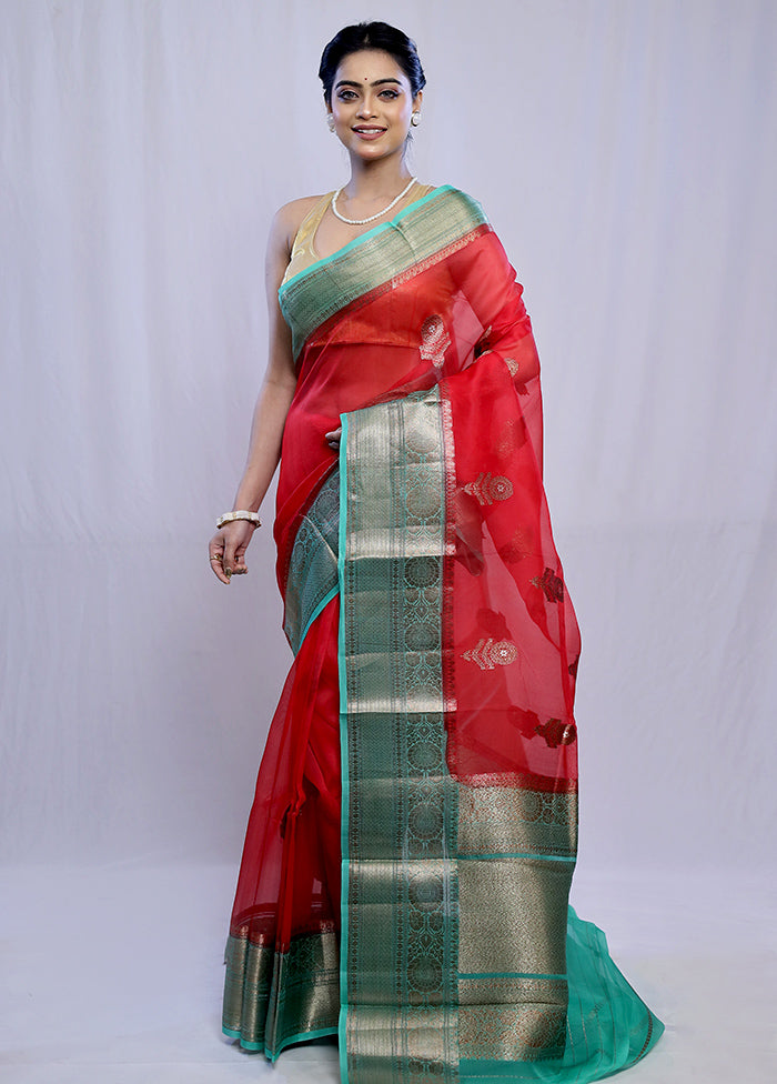 Red Kora Pure Silk Saree With Blouse Piece - Indian Silk House Agencies